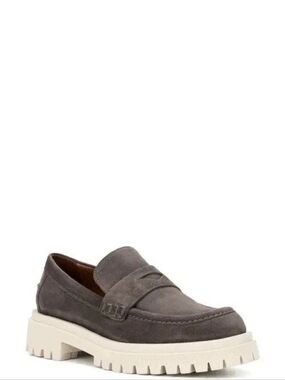 Aquatalia Orina Gray Suede Lug Sole Loafers